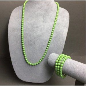 VTG Pop Bead Necklace 3 Bracelets Pea Green Adjustable Retro